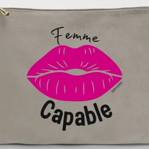Grande Pochette en velours "Femme Capable" Rose