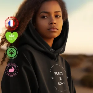 Sweat féministe à capuche Peace & Love
